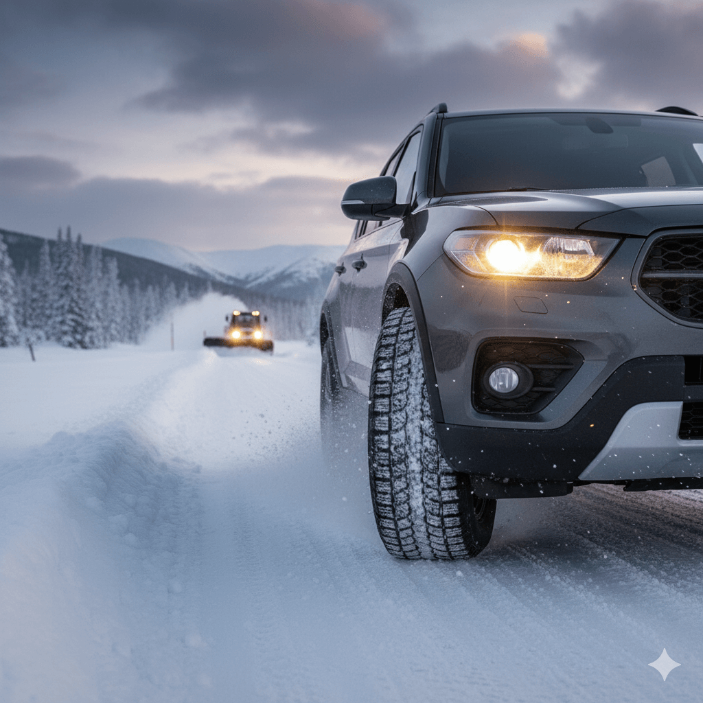 Masina ruland pe zapada cu anvelope de iarna